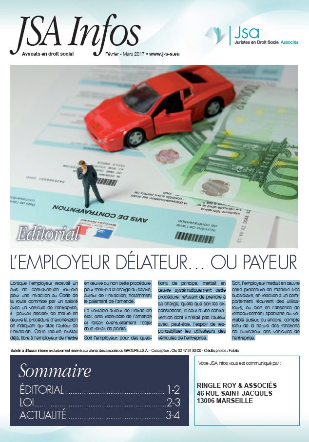 JSA Infos - Février / Mars 2017 - L'employeur délateur... ou payeur