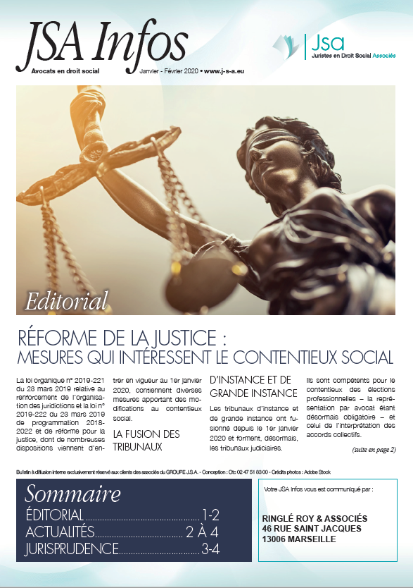 JSA Infos - Janvier / Février 2020 - Réforme de la justice : mesures qui intéressent le contentieux social