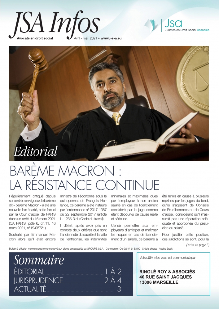 JSA Infos Avril / Mai 2021 - Barème macron : la résistance continue