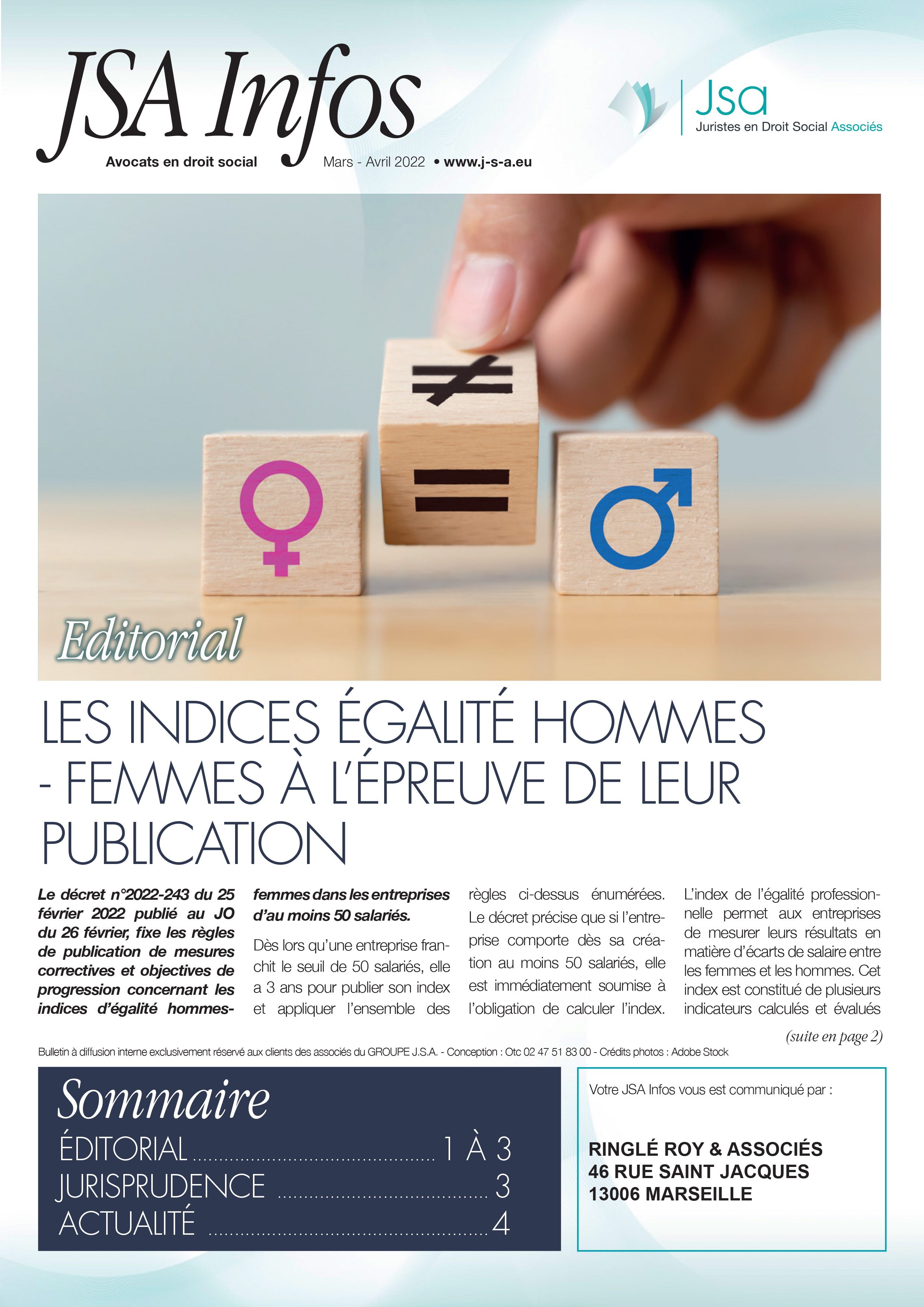 JSA Infos Mars / Avril 2022 - Les indices égalité hommes - femmes à l’épreuve de leur publication